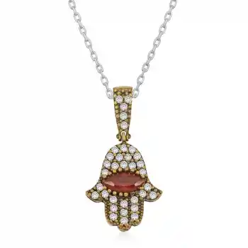 Gümüş Fatma Eli Otantik Bayan Kolye