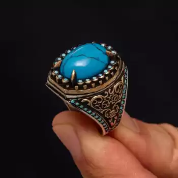 Gümüş Firuze Taşlı Erkek Yüzük