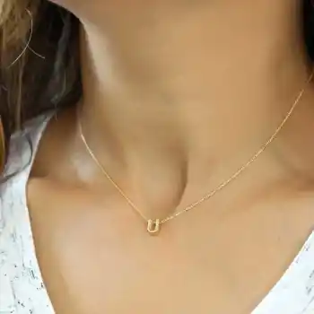 Gümüş Gold 3 Boyutlu U Harf Bayan Kolye