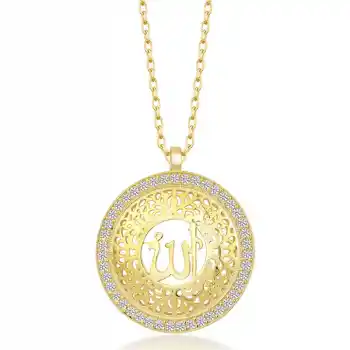 Gümüş Gold Allah Yazılı Kadın Kolye