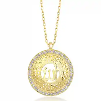 Gümüş Gold Allah Yazılı Kadın Kolye