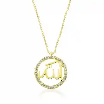 Gümüş Gold Arapça Allah Yazılı Bayan Kolye