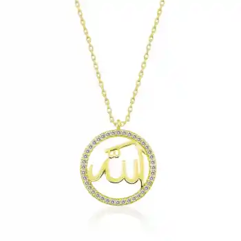 Gümüş Gold Arapça Allah Yazılı Bayan Kolye