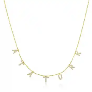 Gümüş Gold Atatürk Yazılı Bayan Kolye