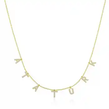 Gümüş Gold Atatürk Yazılı Bayan Kolye