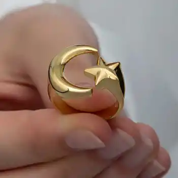 Gümüş Gold Ay Yıldız Kadın Yüzük
