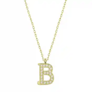 Gümüş Gold B Harfi Kadın Kolye