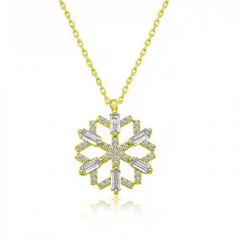 Gümüş Gold Baget Taşlı Kar Tanesi Kolye