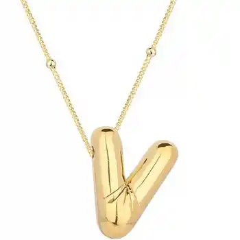 Gümüş Gold Balon V Harfi Kadın Kolye