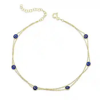 Gümüş Gold Çift Zincirli Nazar Kadın Bileklik