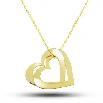 Gümüş Gold Çifte Kalp Aşk Kadın Kolye
