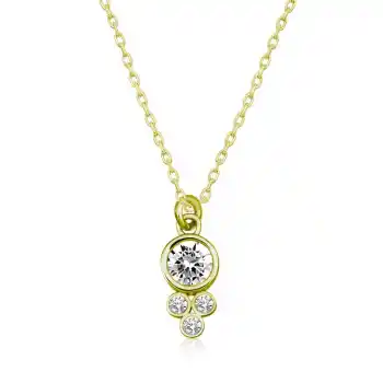 Gümüş Gold Çiğ Damlası Yuvarlak Tektaş Bayan Kolye