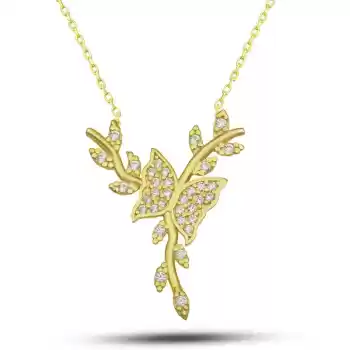 Gümüş Gold Daldaki Kelebek Kadın Kolye