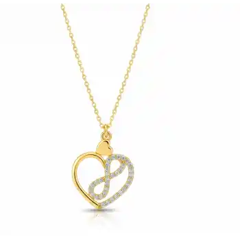 Gümüş Gold Kalp İçinde Sonsuzluk Kadın Kolye