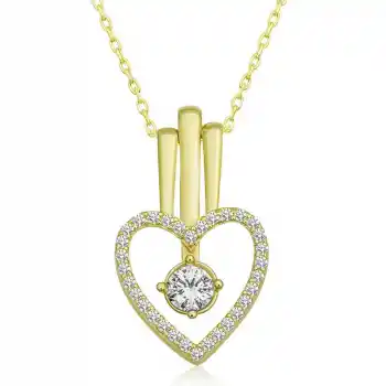 Gümüş Gold Kalpli Tek Taş Kadın Kolye