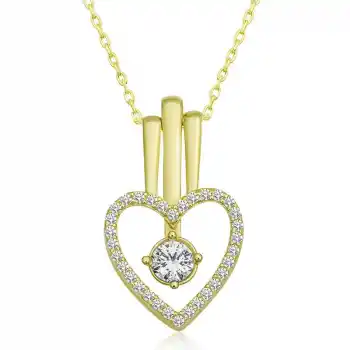 Gümüş Gold Kalpli Tek Taş Kadın Kolye