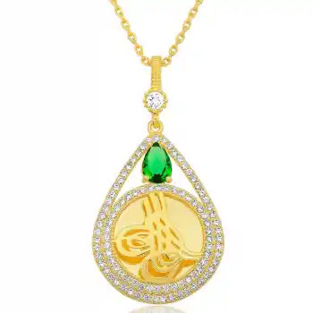 Gümüş Gold Kaplama Damla Tuğralı Kadın Kolye