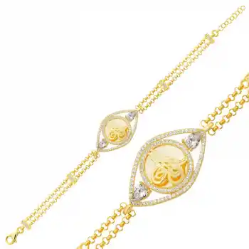 Gümüş Gold Kaplama Tuğralı Kadın Bileklik