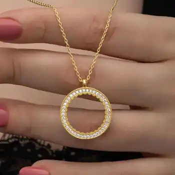 Gümüş Gold Kaplama Yuvarlak Çeyrek Altın Takılabilen Kadın Kolye