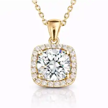 Gümüş Gold Kare Montür Tek Taş Kolye