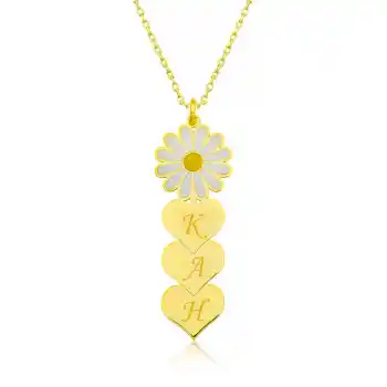 ​Gümüş Gold Kişiye Özel Kalpli Papatya Kolye