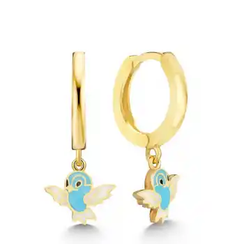 Gümüş Gold Mavi Renkli Sallantılı Kuş Kadın Küpe