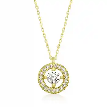 Gümüş Gold Minimal Yuvarlak Tektaş Kadın Kolye