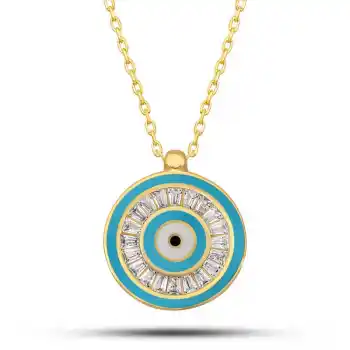 Gümüş Gold Nazar Boncuğu Kadın Kolye