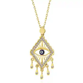 Gümüş Gold Nazarlı Göz Kadın Kolye