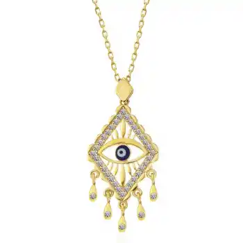 Gümüş Gold Nazarlı Göz Kadın Kolye