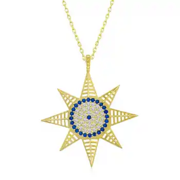 Gümüş Gold Nazarlı Kutup Yıldızı Kadın Kolye