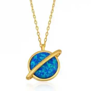 Gümüş Gold Opal Taşlı Gezegen Bayan Kolye