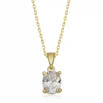 Gümüş Gold Oval Zirkon Taşlı Kadın Kolye