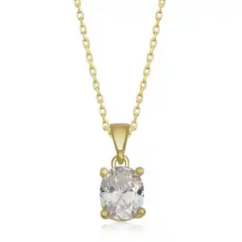 Gümüş Gold Oval Zirkon Taşlı Kadın Kolye