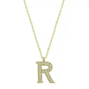 Gümüş Gold R Harfi Kadın Kolye