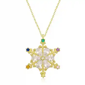 Gümüş Gold Renkli Taşlı Kar Tanesi Kadın Kolye