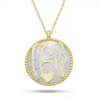 Gümüş Gold Sedef Taşlı Anne Çocuk Sevgisi Kolye