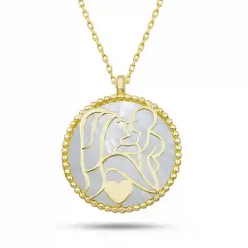 Gümüş Gold Sedef Taşlı Anne Çocuk Sevgisi Kolye