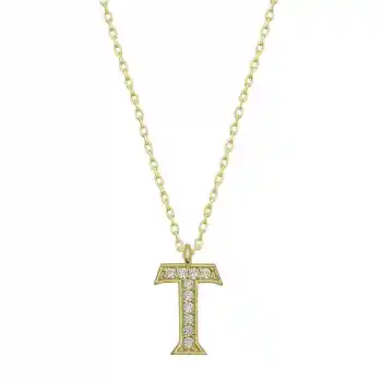 Gümüş Gold T Harfi Kadın Kolye
