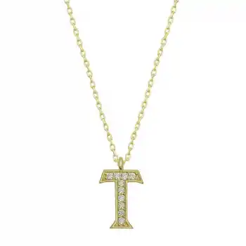 Gümüş Gold T Harfi Kadın Kolye