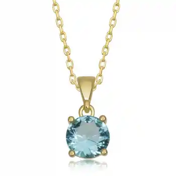 Gümüş Gold Turkuaz Kristal Yuvarlak Taşlı Kadın Kolye