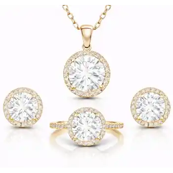 Gümüş Gold Yuvarlak Montür Tek Taş Kadın Set