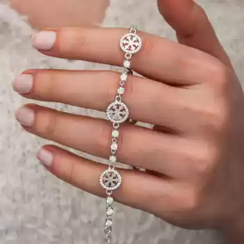 Gümüş Halka İçinde Kar Tanesi Kadın Bileklik