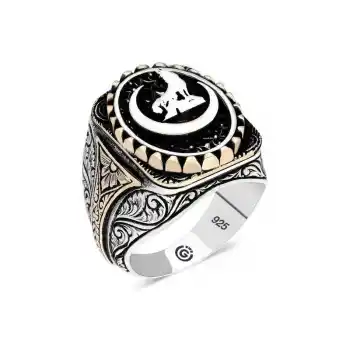 Gümüş Hilal Bozkurt Oval Erkek Yüzük