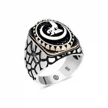 Gümüş Hilal Bozkurt Oval Erkek Yüzük