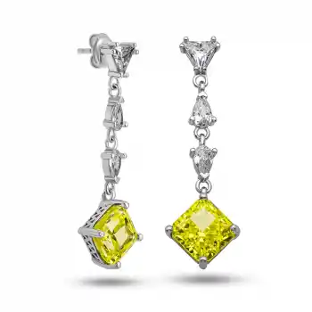 Gümüş Ice Cut Sitrin Zirkon Taşlı Işıltılı Kadın Küpe