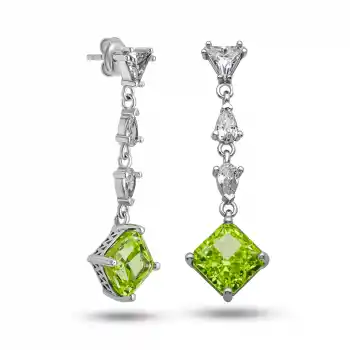 Gümüş Ice Cut Yeşil Zirkon Taşlı Işıltılı Kadın Küpe