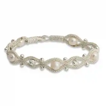 Gümüş İnci Kazaziye Örgü Bileklik