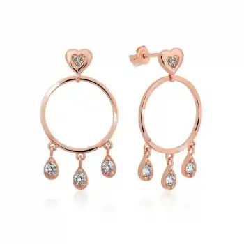 Gümüş Kalp Detaylı Halka Bayan Küpe