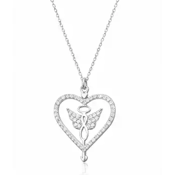 Gümüş Kalp İçinde Kanatlı Sonsuzluk Kolye